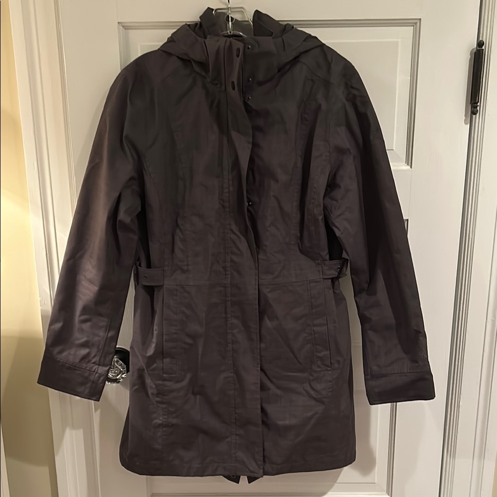 The North Face dark gray hooded rain coat